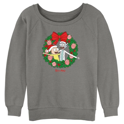 Junior's Rick And Morty Christmas Wreath Sweatshirt - Image 3