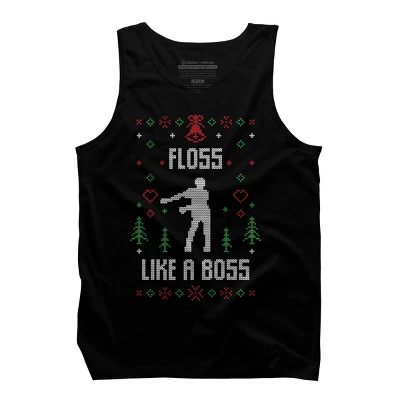Men's Design By Humans Floss Like A Boss Ugly Christmas Sweater By Shirtpublic Tank Top - Image 4
