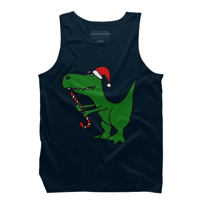 Men's Design By Humans Funny Christmas Green T-rex Dinosaur By SmileToday Tank Top - Image 5