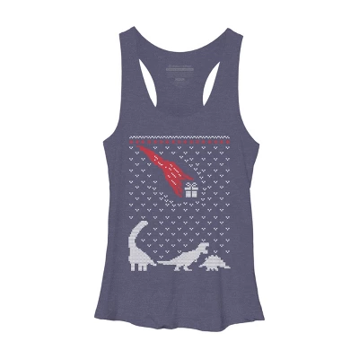 Women's Design By Humans Dinosaur Comet Christmas Sweater By Shirtpublic Racerback Tank Top - Image 4