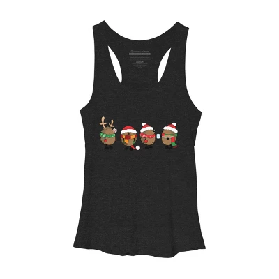 Women's Design By Humans Christmas Hedgehogs By Mangulica Racerback Tank Top - Image 3