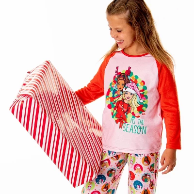 Barbie Girls' Christmas Santa Characters Tis The Season Sleep Pajama Set Pink - Image 5