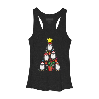 Women's Design By Humans Penguin Christmas Tree By NekoShop Racerback Tank Top - Image 3