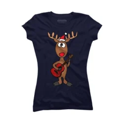Junior's Design By Humans Funny Cool Christmas Reindeer Playing The Guitar By SmileToday T-Shirt -Opposuits Store GUEST da490d17 bc8e 43c5 b9ba 32896f2d3625