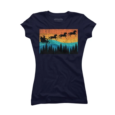 Junior's Design By Humans Retro Christmas Horse Riding Santa Vintage 70s 80s Xmas By Pahari T-Shirt - Image 5