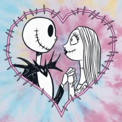 Junior's The Nightmare Before Christmas Jack And Sally Couple Heart Stitch T-Shirt