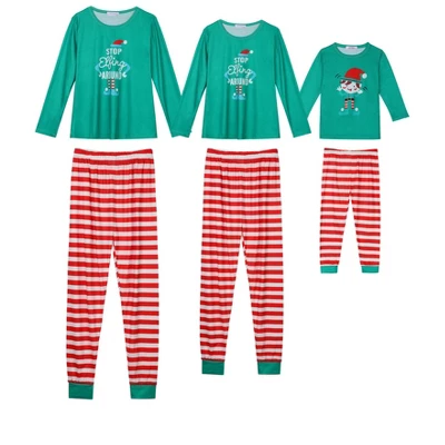 Cheibear Christmas Long Sleeve Tee With Letter And Striped Pants Family Pajama Sets - Image 7