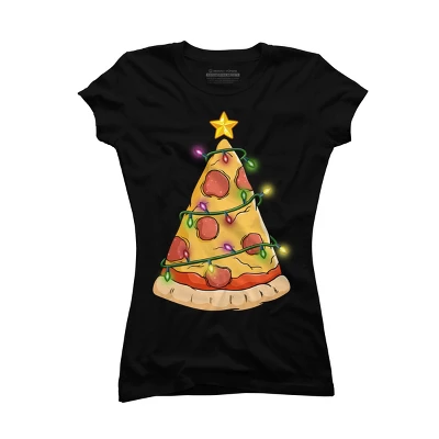 Junior's Design By Humans Pizza Christmas Tree By Leroystubbles T-Shirt - Image 3