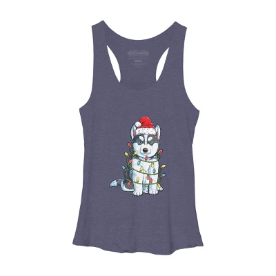 Women's Design By Humans Siberian Husky Santa Christmas Tree Lights Xmas Gifts Boys T-Shi By NekoShop Racerback Tank Top - Image 4