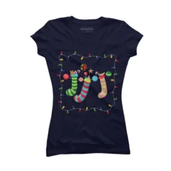 Junior's Design By Humans Christmas Stocking With Christmas Lights By Realdealclipart T-Shirt -Opposuits Store GUEST e237429d 1fa3 47a7 b786 8cef5dd8f72f