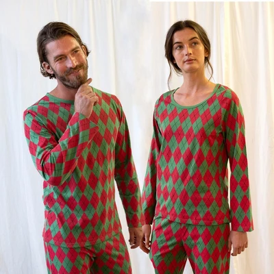 Leveret Mens Two Piece Cotton Argyle Christmas Pajamas - Image 2