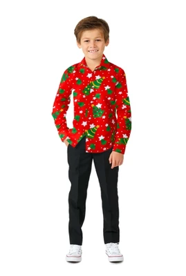 Suitmeister Boys Christmas Shirt - Christmas Trees Stars Red - Image 2