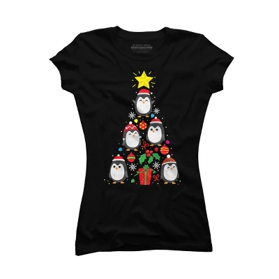 Junior's Design By Humans Penguin Christmas Tree By NekoShop T-Shirt - Image 3