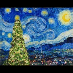 Junior's Design By Humans Van Gogh Starry Night - Christmas Tree By Bcstudio T-Shirt