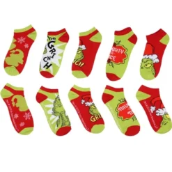 Dr. Seuss The Grinch Santa Christmas Naughty Or Nice Low Cut Ankle Socks 5 Pack Multicoloured
