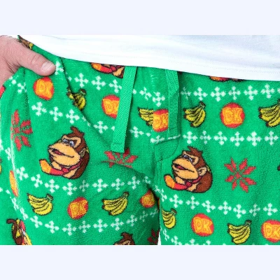 Nintendo Men's Donkey Kong And Diddy Kong Christmas Fair Isle Plush Pajama Pants - Image 3