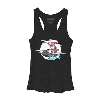 Women's Design By Humans Christmas Cartoon Santa Riding A Jet Ski By Rasok Racerback Tank Top - Image 3