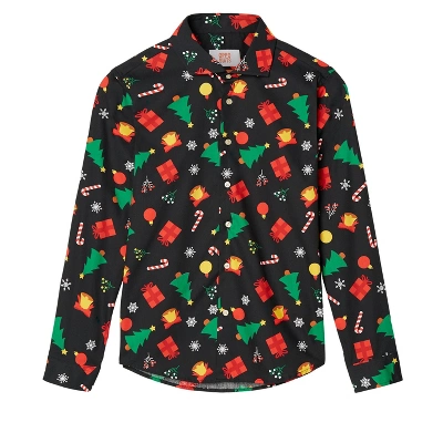 OppoSuits Teen Boys Christmas Shirt - Christmas Icons Black - Image 3