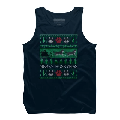 Men's Design By Humans Christmas Siberian Husky Dog Funny Husky Ugly Christmas Sweater By Pahari Tank Top - Image 5