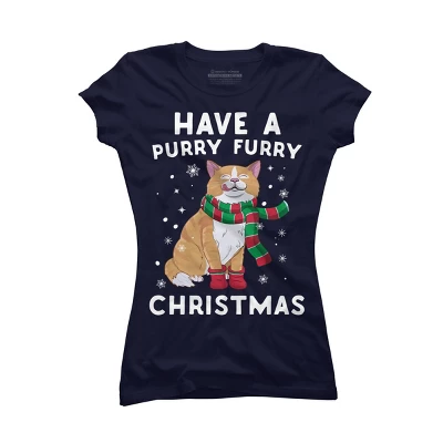 Junior's Design By Humans Have A Purry Furry Christmas Cat By Freshoutlook T-Shirt - Image 4