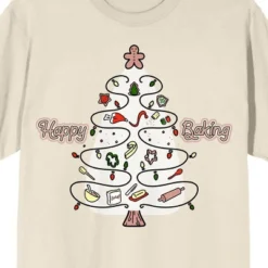 Bioworld Christmas Shapes Happy Baking Crew Neck Short Sleeve Women's Natural T-shirt