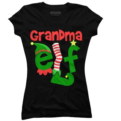 Junior's Design By Humans Grandma Elf Christmas By Personalized T-Shirt - Image 3