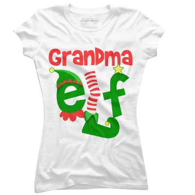 Junior's Design By Humans Grandma Elf Christmas By Personalized T-Shirt - Image 4