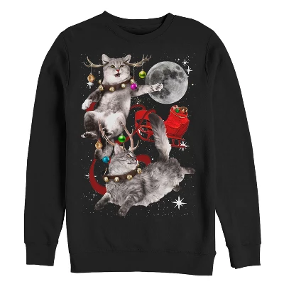 Men's Lost Gods Ugly Christmas Cat Sleigh Sweatshirt - Image 2