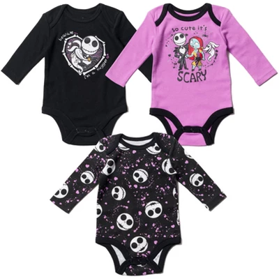 Disney Nightmare Before Christmas Zero Sally Jack Skellington Baby Girls 3 Pack Bodysuits Newborn To Infant - Image 7