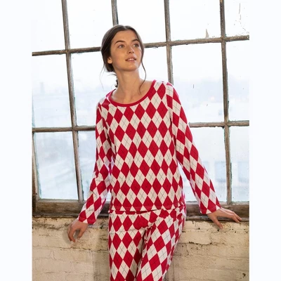 Leveret Womens Two Piece Cotton Argyle Christmas Pajamas