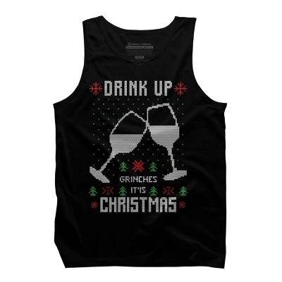 Men's Design By Humans Drink Up Grinches Ugly Christmas Sweater By Shirtpublic Tank Top - Image 4
