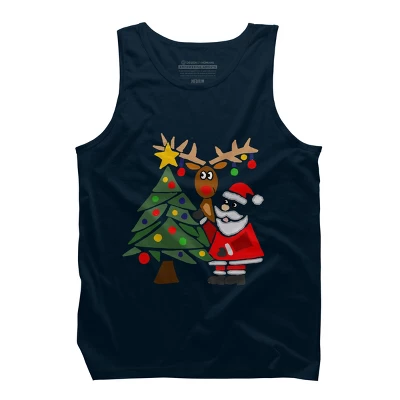 Men's Design By Humans Funny Cute Santa Claus And Christmas Reindeer By Tree By SmileToday Tank Top - Image 5
