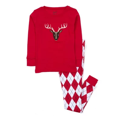 Leveret Kids Two Piece Cotton Argyle Christmas Pajamas - Image 3