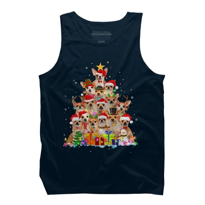 Men's Design By Humans Christmas Pajama Chihuahua Tree By MINHMINH Tank Top - Image 5