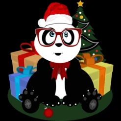 Junior's Design By Humans Christmas - Panda Nerd By Adamzworld T-Shirt