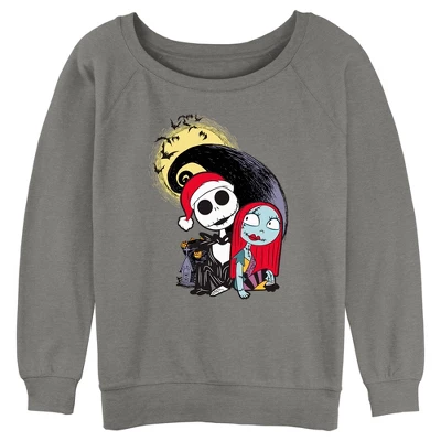 Junior's The Nightmare Before Christmas Jack And Sally Christmas Portrait Sweatshirt - Image 3