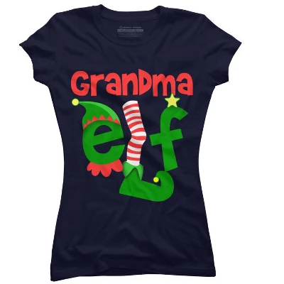 Junior's Design By Humans Grandma Elf Christmas By Personalized T-Shirt - Image 5