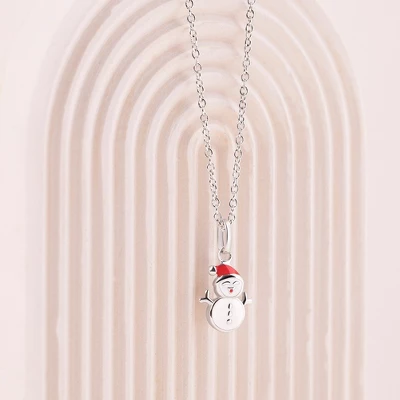 Girls' Christmas Snowman Sterling Silver Necklace - In Season Jewelry - Image 3