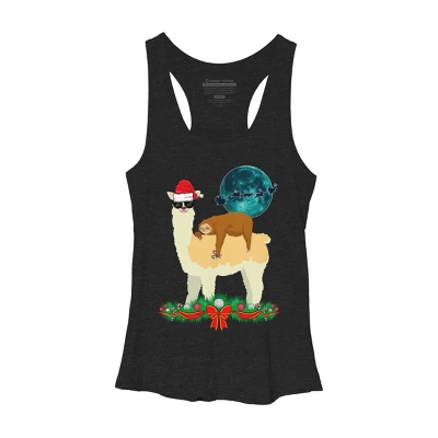 Women's Design By Humans Llama With Glasses Sleeping Sloth Christmas Santa By TeeShirtMadness Racerback Tank Top - Image 3